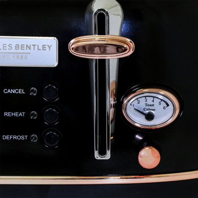 Charles Bentley 1.7L Kettle & 4 Slice Toaster Set Black & Rose Gold Fast Boil