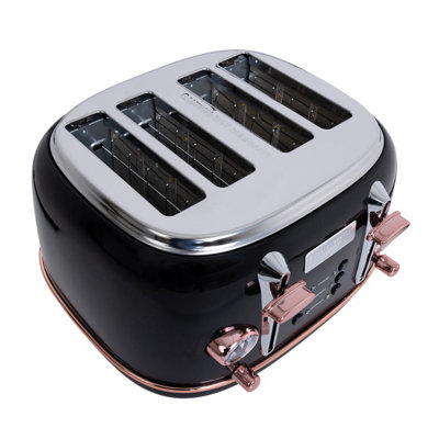 Charles Bentley 1.7L Kettle & 4 Slice Toaster Set Black & Rose Gold Fast Boil - 7