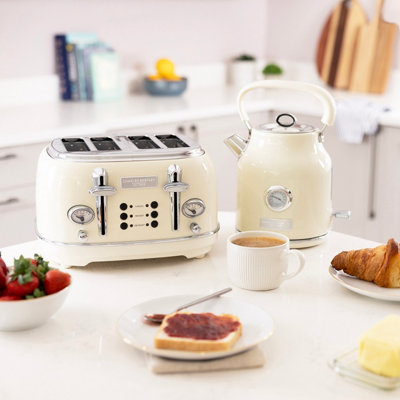 Charles Bentley 1.7L Kettle & 4 Slice Toaster Set Cream & Chrome Fast Boil