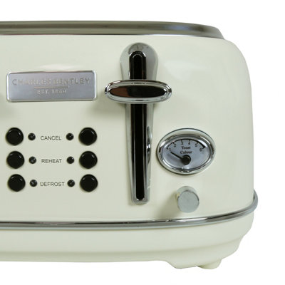 Charles Bentley 1.7L Kettle & 4 Slice Toaster Set Cream & Chrome Fast Boil