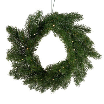 Charles Bentley 12" Faux Pre-Lit Decorative Green Christmas Front Door Wreath