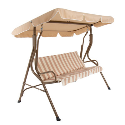 Charles Bentley 2-3 Seater Garden Patio Swing Seat Hammock Chair - Beige Striped