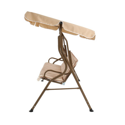 Charles Bentley 2-3 Seater Garden Patio Swing Seat Hammock Chair - Beige Striped - 3
