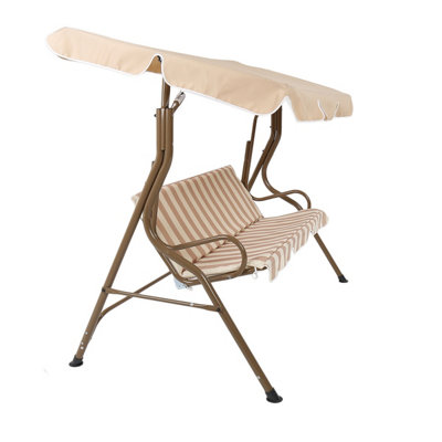 Charles Bentley 2-3 Seater Garden Patio Swing Seat Hammock Chair - Beige Striped - 5