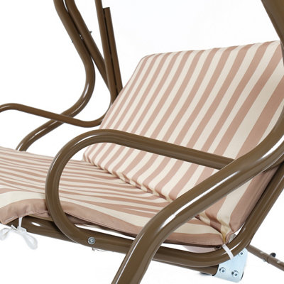Charles Bentley 2-3 Seater Garden Patio Swing Seat Hammock Chair - Beige Striped - 6