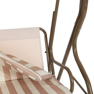 Charles Bentley 2-3 Seater Garden Patio Swing Seat Hammock Chair - Beige Striped - 7