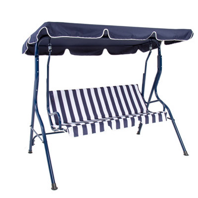 Charles Bentley 2-3 Seater Garden Patio Swing Seat Hammock Chair - Blue Striped