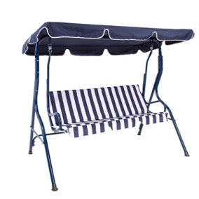 Charles Bentley 2-3 Seater Garden Patio Swing Seat Hammock Chair - Blue Striped