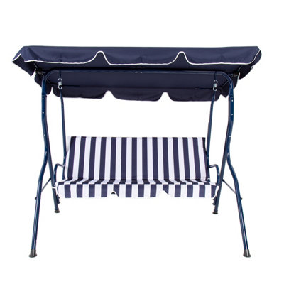 Charles Bentley 2-3 Seater Garden Patio Swing Seat Hammock Chair - Blue Striped