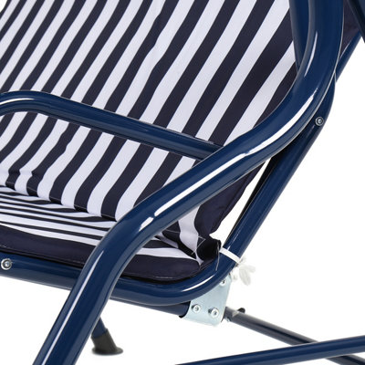 Charles Bentley 2-3 Seater Garden Patio Swing Seat Hammock Chair - Blue Striped - 5