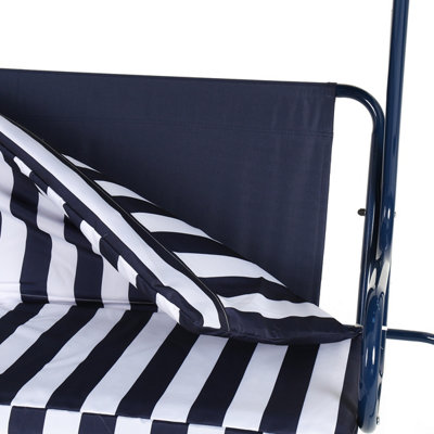 Charles Bentley 2-3 Seater Garden Patio Swing Seat Hammock Chair - Blue Striped - 7