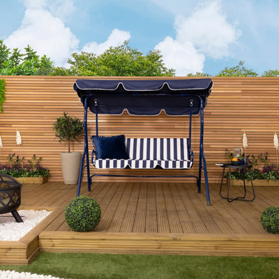 Charles Bentley 2-3 Seater Garden Patio Swing Seat Hammock Chair - Blue Striped - 8