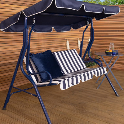 Charles Bentley 2-3 Seater Garden Patio Swing Seat Hammock Chair - Blue Striped - 9