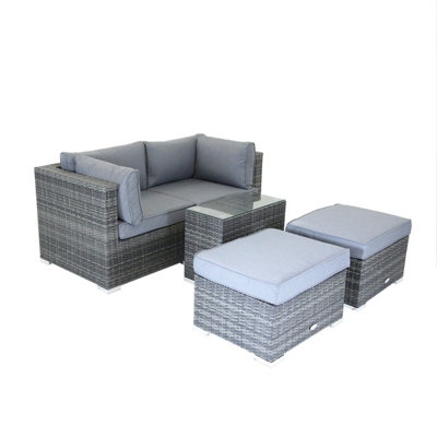 Charles Bentley 2/3 Seater Multi-Use Rattan Lounge Set Love Seat Footstool Grey