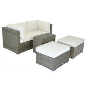 Charles Bentley 2/3 Seater Rattan Lounge Set Love Seat Footstools Table Natural