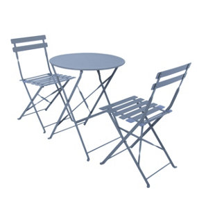Charles Bentley 3 Piece Metal Bistro Set Garden Patio Table & 2 Chairs Navy Grey