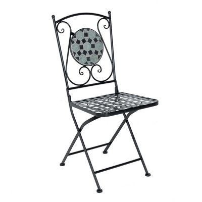 Charles Bentley 3 Piece Wrought Iron Mosaic Bistro Set Table and 2 Chairs