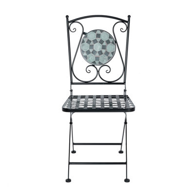 Charles Bentley 3 Piece Wrought Iron Mosaic Bistro Set Table and 2 Chairs - 3