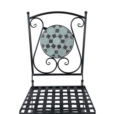 Charles Bentley 3 Piece Wrought Iron Mosaic Bistro Set Table and 2 Chairs - 4