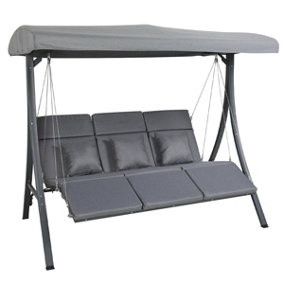 Charles Bentley 3 Seater Lounger Swing Chair for Garden or Patio - Grey