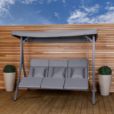 Charles Bentley 3 Seater Lounger Swing Chair for Garden or Patio - Grey - 6