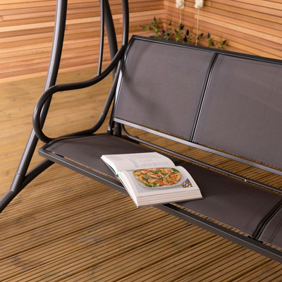 Charles Bentley 3 Seater Outdoor Swing Seat Bench Chair Hammock w/ Canopy -Grey - 3