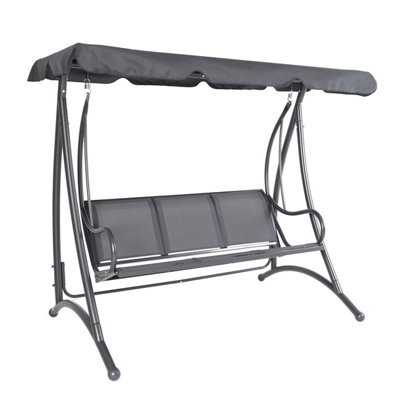 Charles Bentley 3 Seater Outdoor Swing Seat Bench Chair Hammock w/ Canopy -Grey - 4