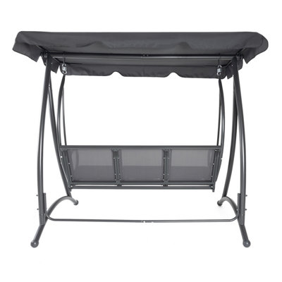 Charles Bentley 3 Seater Outdoor Swing Seat Bench Chair Hammock w/ Canopy -Grey - 7