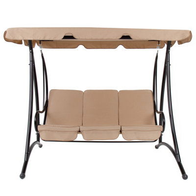 Charles Bentley 3 Seater Premium Outdoor Swing Seat Bench Chair w/ Beige Canopy - 4