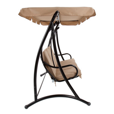 Charles Bentley 3 Seater Premium Outdoor Swing Seat Bench Chair w/ Beige Canopy - 5