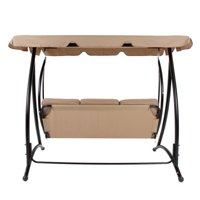 Charles Bentley 3 Seater Premium Outdoor Swing Seat Bench Chair w/ Beige Canopy - 6