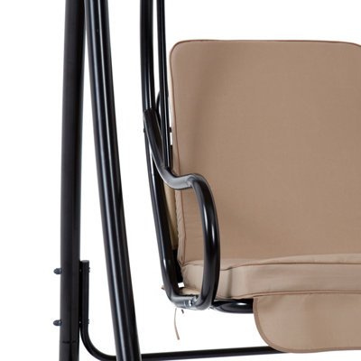 Charles Bentley 3 Seater Premium Outdoor Swing Seat Bench Chair w/ Beige Canopy - 7