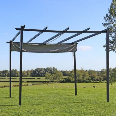 Charles Bentley 3 x 3m Steel Pergola Gazebo Modern for Garden Showerproof - Grey