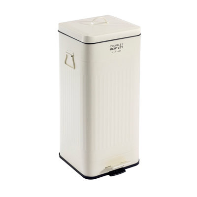 Charles Bentley 30L Steel Square Retro Kitchen Pedal Waste Bin Cream - 5