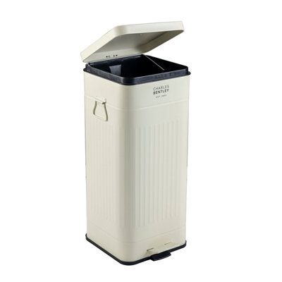 Charles Bentley 30L Steel Square Retro Kitchen Pedal Waste Bin Cream - 6