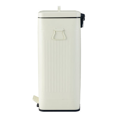 Charles Bentley 30L Steel Square Retro Kitchen Pedal Waste Bin Cream
