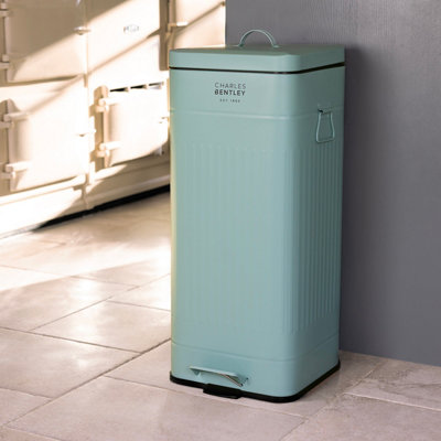 Charles Bentley 30L Steel Square Retro Kitchen Pedal Waste Bin