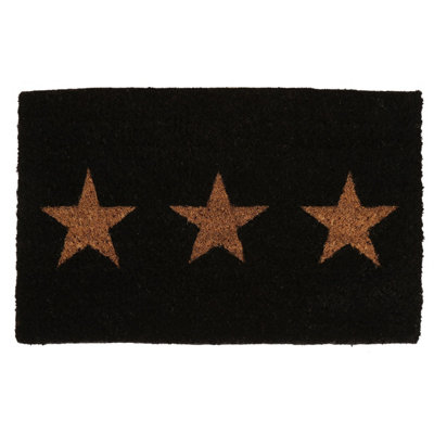 Charles Bentley 35" Black Triple Star Coir Door Mat Large Heavy Duty 60x89cm