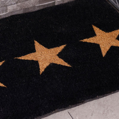 Charles Bentley 35" Black Triple Star Coir Door Mat Large Heavy Duty 60x89cm - 3
