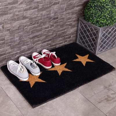 Charles Bentley 35" Black Triple Star Coir Door Mat Large Heavy Duty 60x89cm - 4