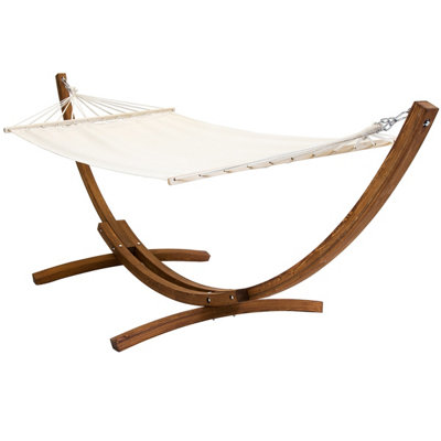 Charles Bentley 3M Garden Hammock With Wooden Arc Stand One Person - Cream - 3