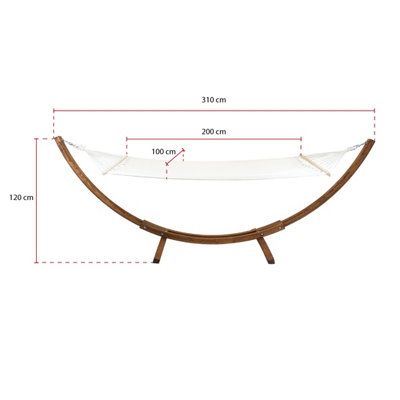 Charles Bentley 3M Garden Hammock With Wooden Arc Stand One Person - Cream - 7