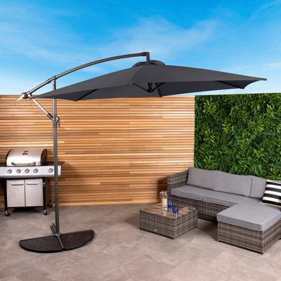 Charles Bentley 3m Hanging Banana Cantilever Garden Umbrella - Grey
