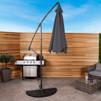 Charles Bentley 3m Hanging Banana Cantilever Garden Umbrella - Grey - 3