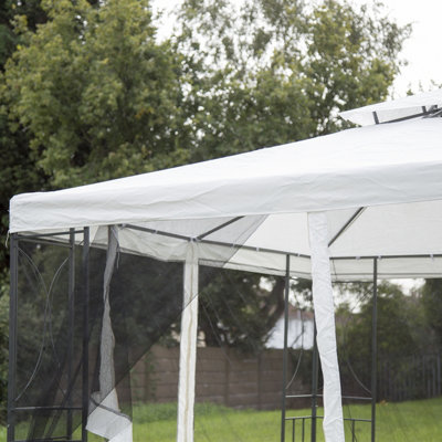 Charles Bentley 3m x 3m Steel Art Cream Gazebo Party Tent With Fly Screen