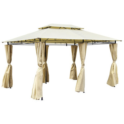 Charles Bentley 3M X 4M Steel Art Beige Gazebo With Side Curtains Marquee Tent