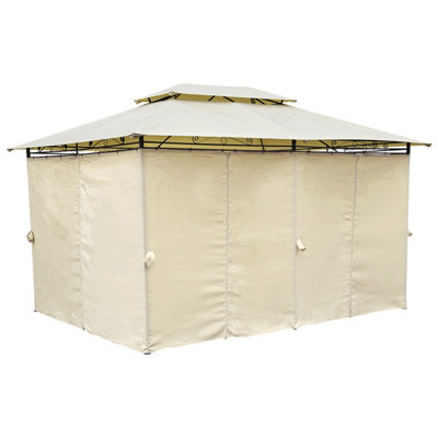 Charles Bentley 3M X 4M Steel Art Beige Gazebo With Side Curtains Marquee Tent