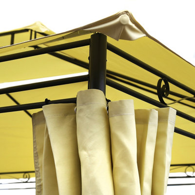 Charles Bentley 3M X 4M Steel Art Beige Gazebo With Side Curtains Marquee Tent - 4