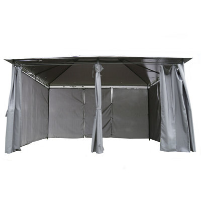 Charles Bentley 3m x 4m Steel Art Large Gazebo With Side Curtains Grey - 3