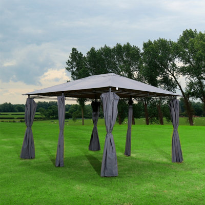 Charles Bentley 3m x 4m Steel Art Large Gazebo With Side Curtains Grey - 5